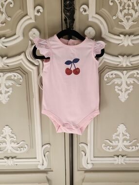 Jack & Milly Baby Pink Cherry One-Piece Bodysuit Size 1
